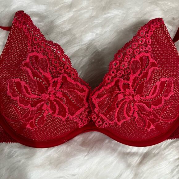 NEW Victoria’s Secret Very Sexy Floral Lace Pink Coral Padded Push Up Bra 34A - Picture 2 of 14